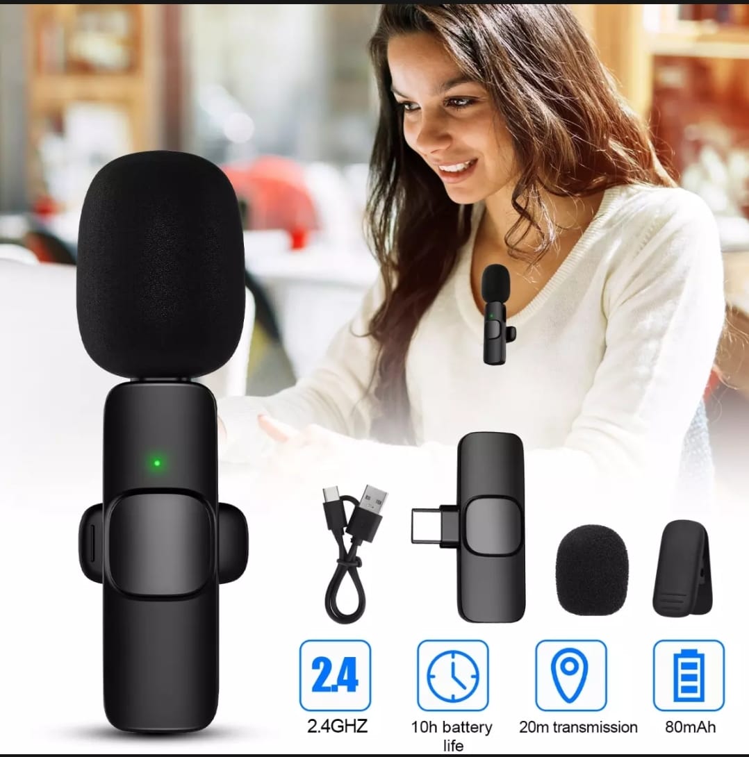 Smart Vlogger's Combo: K8 Wireless Microphone, Q07 Bluetooth Selfie Stick & 360° Rotating Phone Stand - PG SHOP