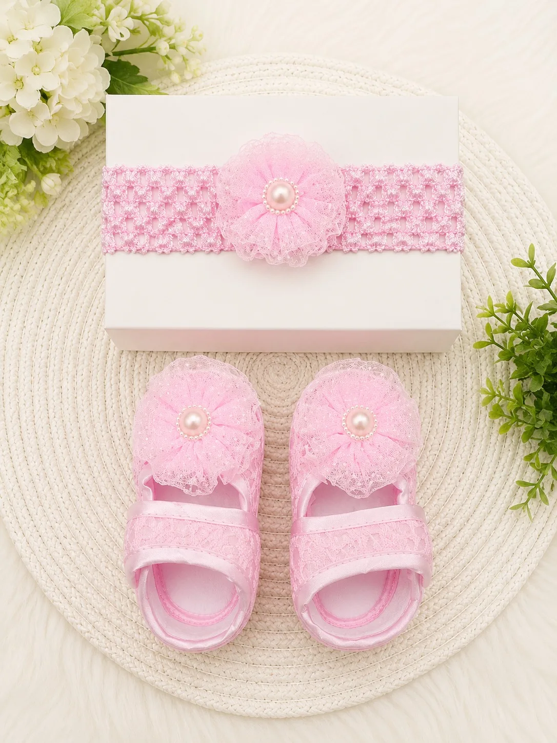 Baby Floral Shoes & Matching Headband Set - PG SHOP