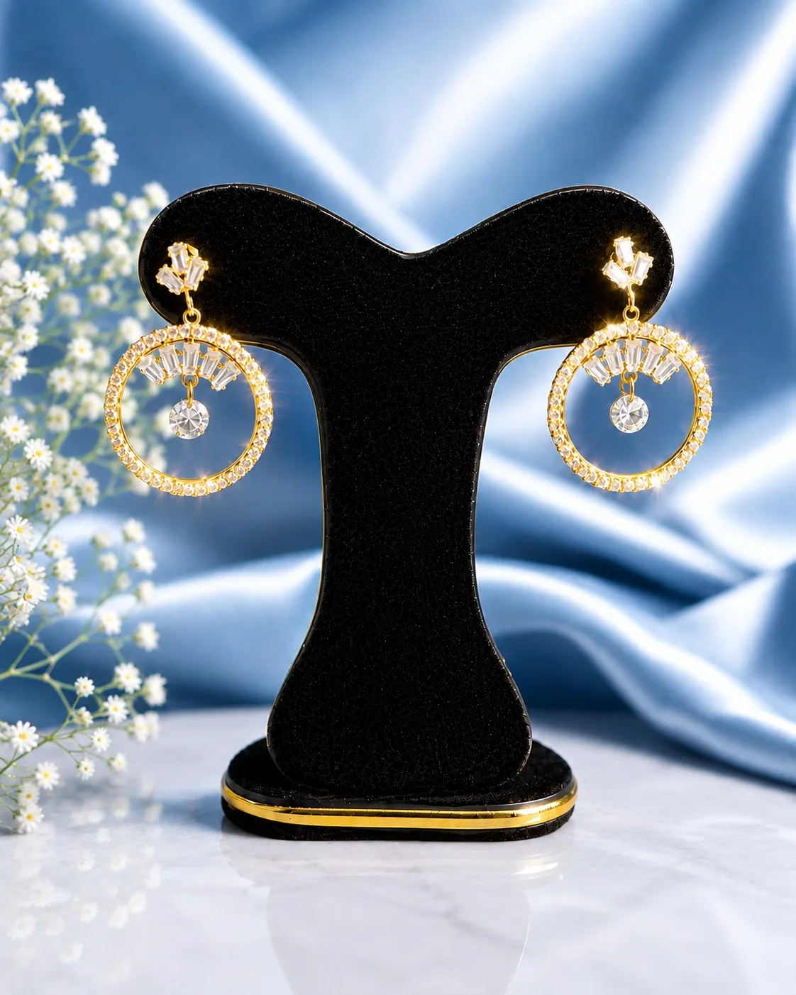 Golden Crystal Circle Drop Earrings - PG SHOP