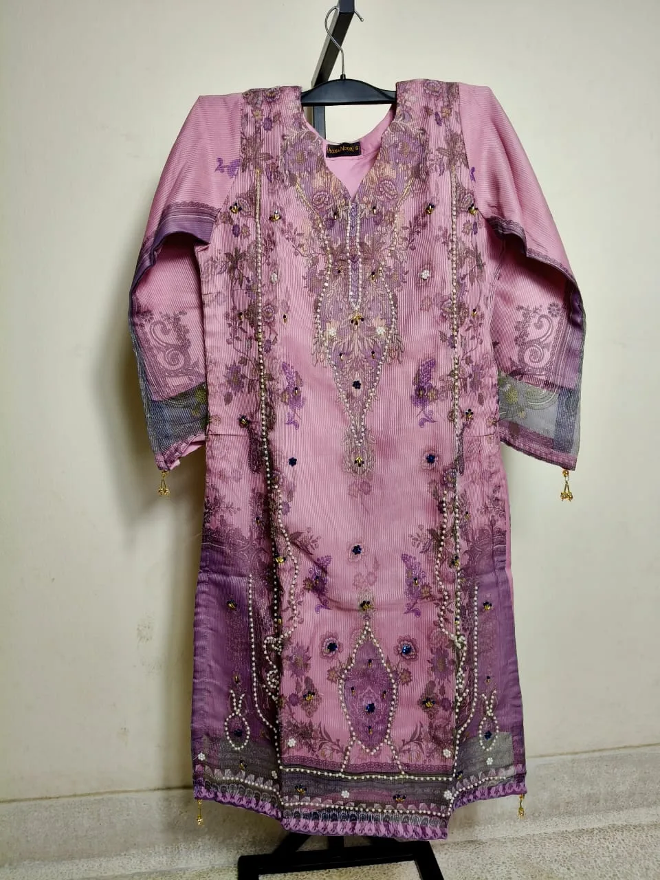 প্রিমিয়াম পিংক অর্গানজা পার্টি থ্রি-পিস - PG SHOP