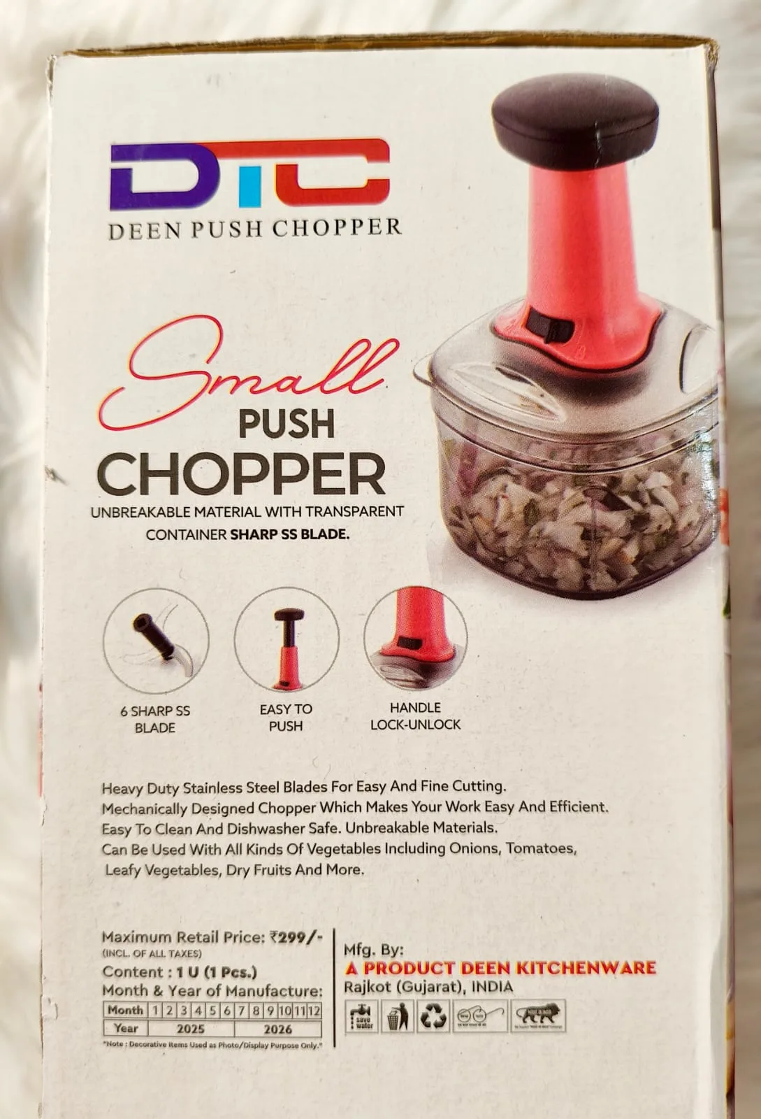 6 Sharp Stainless Steel Blade Manual Vegetable Chopper - PG SHOP