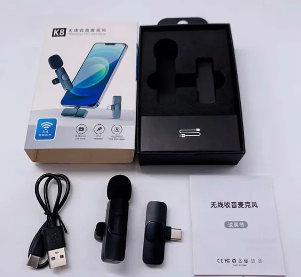 K8 Wireless Microphone for YouTube Vlogging, Video Recording Online Classes with Noise Cancellation Mic Supports (Type C) - PG SHOP