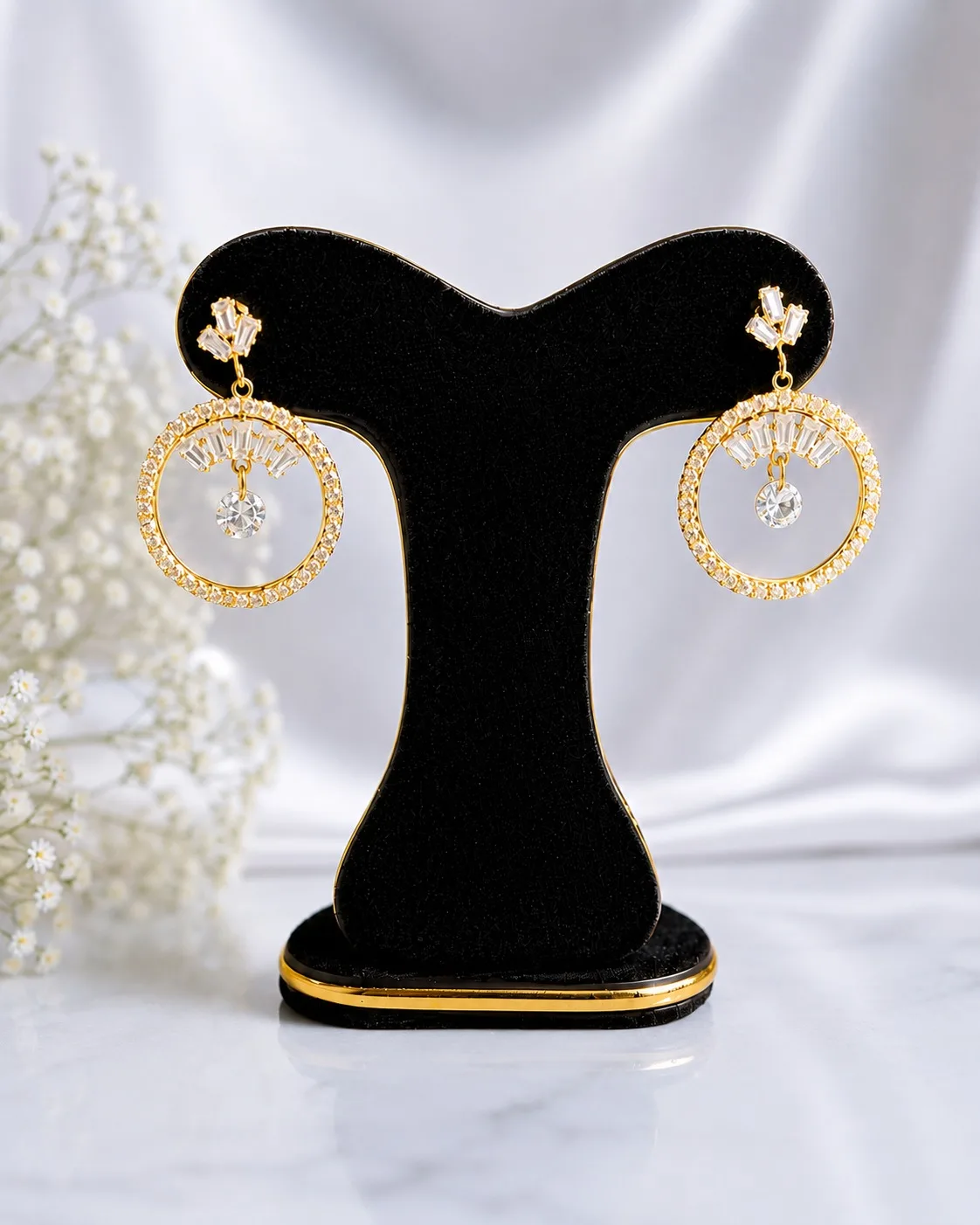 Golden Crystal Circle Drop Earrings - PG SHOP