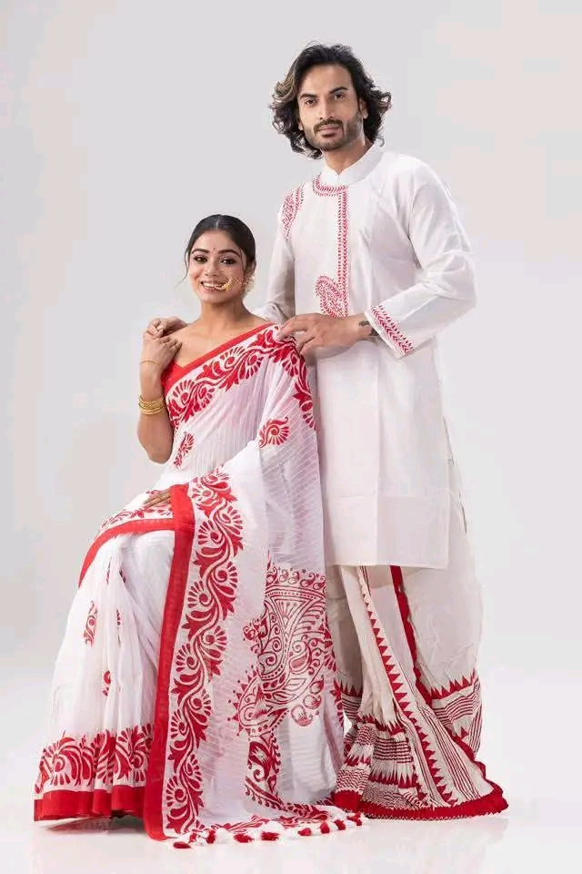 saree blouse and panjabi couple set