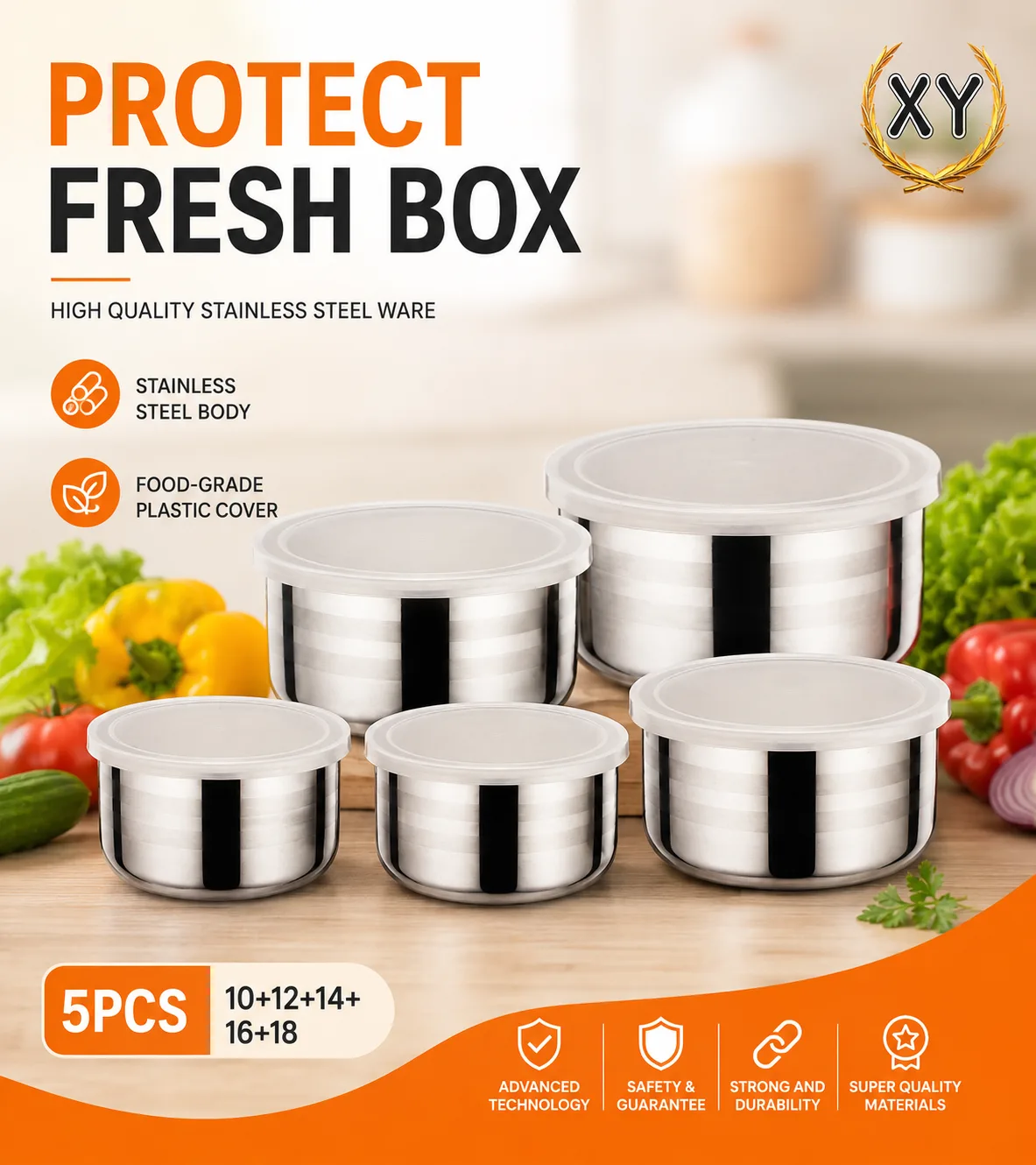 5PCS Stainless Steel Food Storage Container Set - PG SHOP