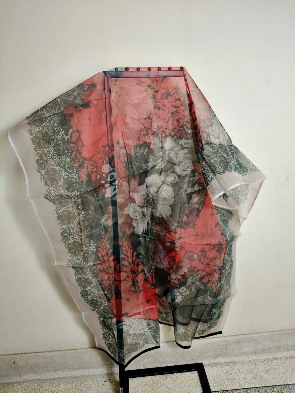 প্রিমিয়াম ব্ল্যাক-রেড অর্গানজা পার্টি থ্রি-পিস - PG SHOP