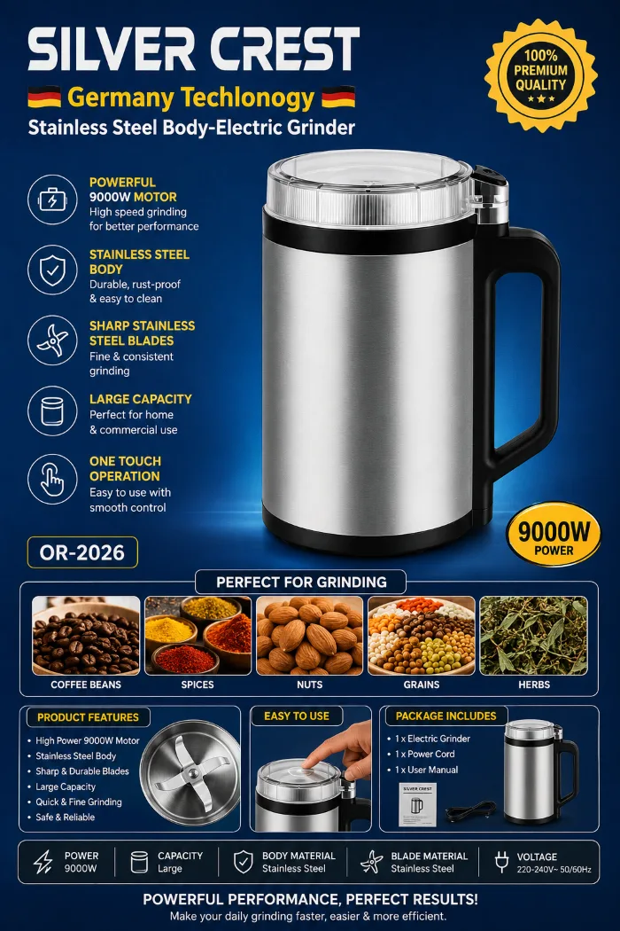 Silver Crest OR-2026 9000W Stainless Steel Electric Grinder - PG SHOP