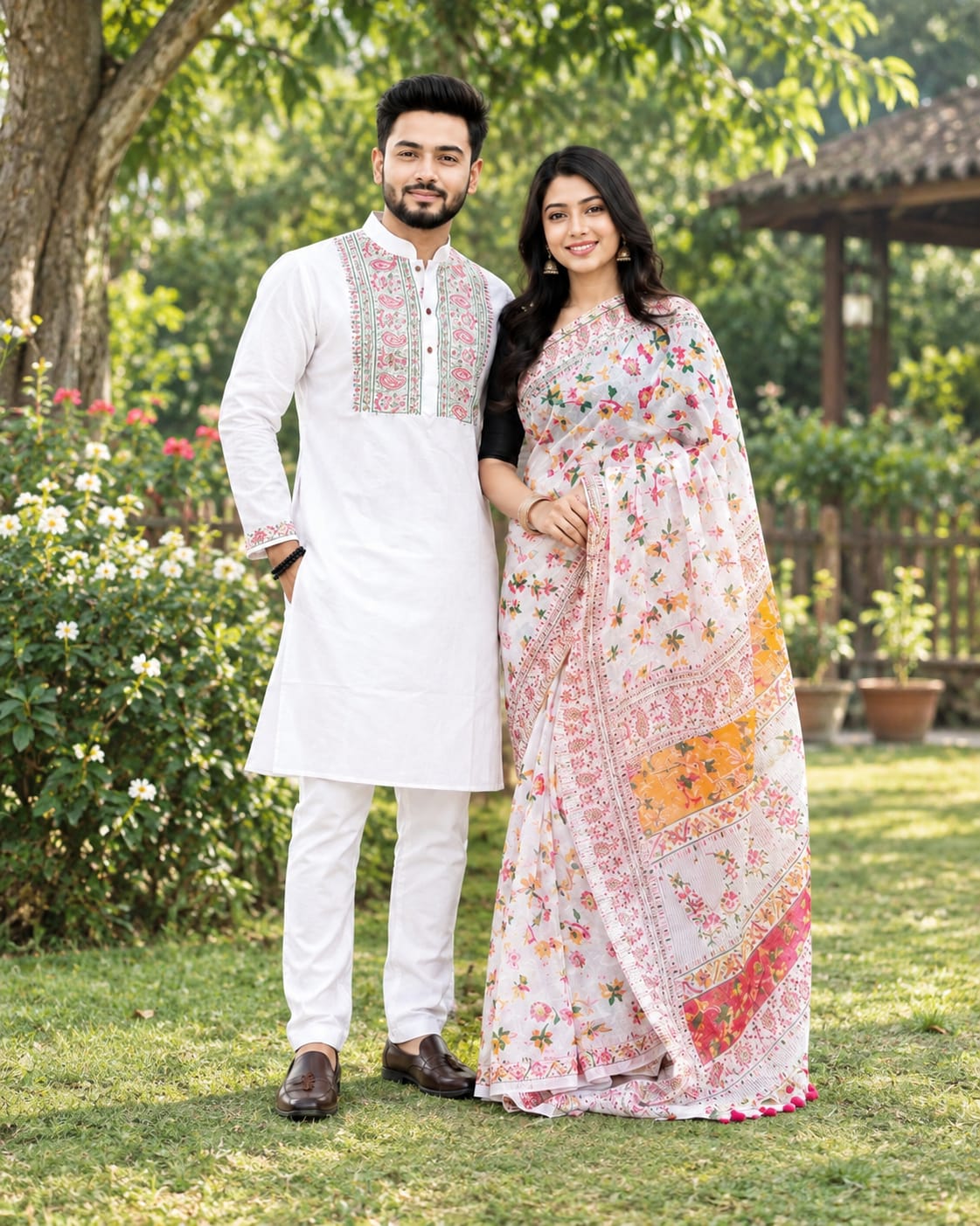 saree blouse and panjabi couple set