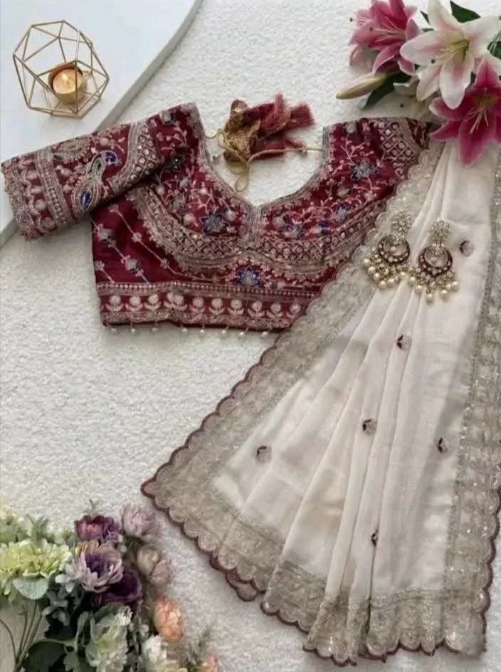 অরিজিনাল জিমিচু ফেব্রিক্স এর শাড়ি রেডিমেড ব্লাউজ - PG SHOP