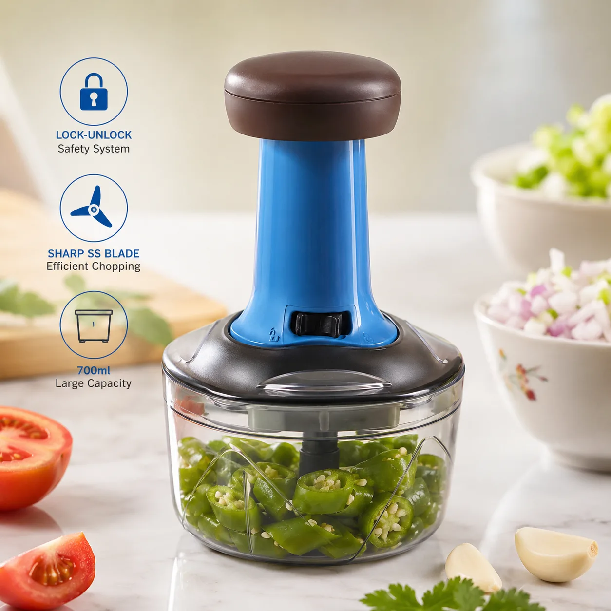6 Sharp Stainless Steel Blade Manual Vegetable Chopper - PG SHOP