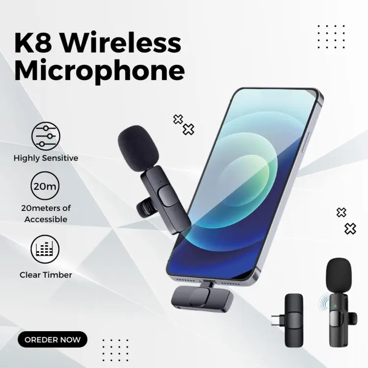 K8 Wireless Microphone for YouTube Vlogging, Video Recording Online Classes with Noise Cancellation Mic Supports (Type C) - PG SHOP