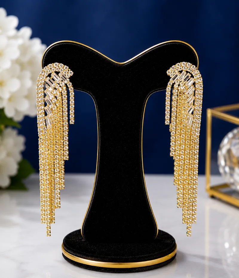 লাক্সারি ক্রিস্টাল ট্যাসেল কানের দুল - PG SHOP