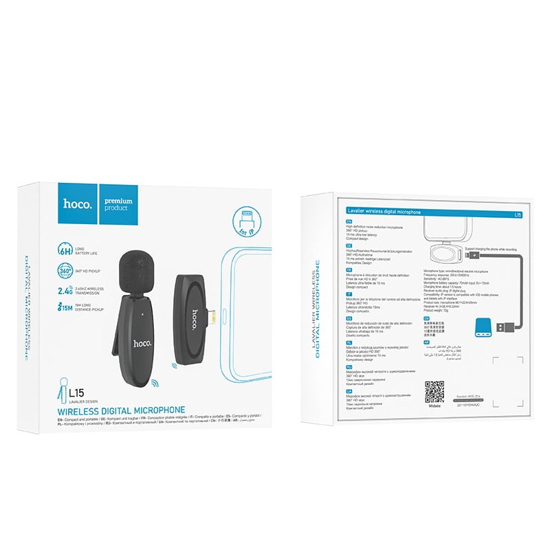 Hoco L15 Lightning Lavalier Wireless Microphone (For iPhone) - PG SHOP