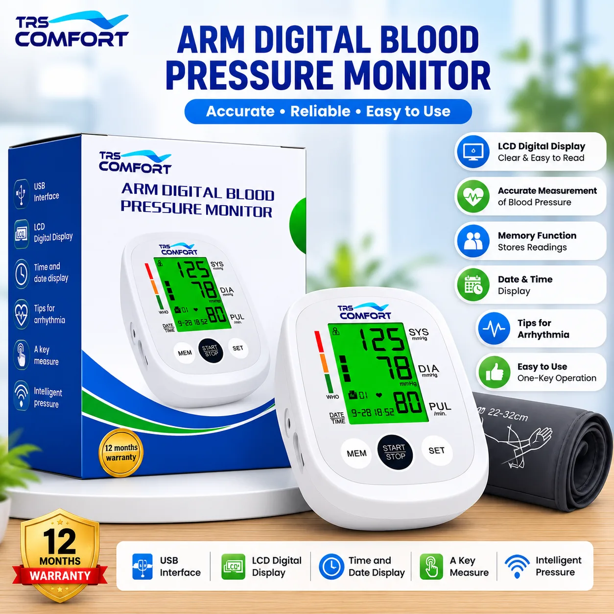 TRS Comfort Arm Digital Blood Pressure Monitor - PG SHOP