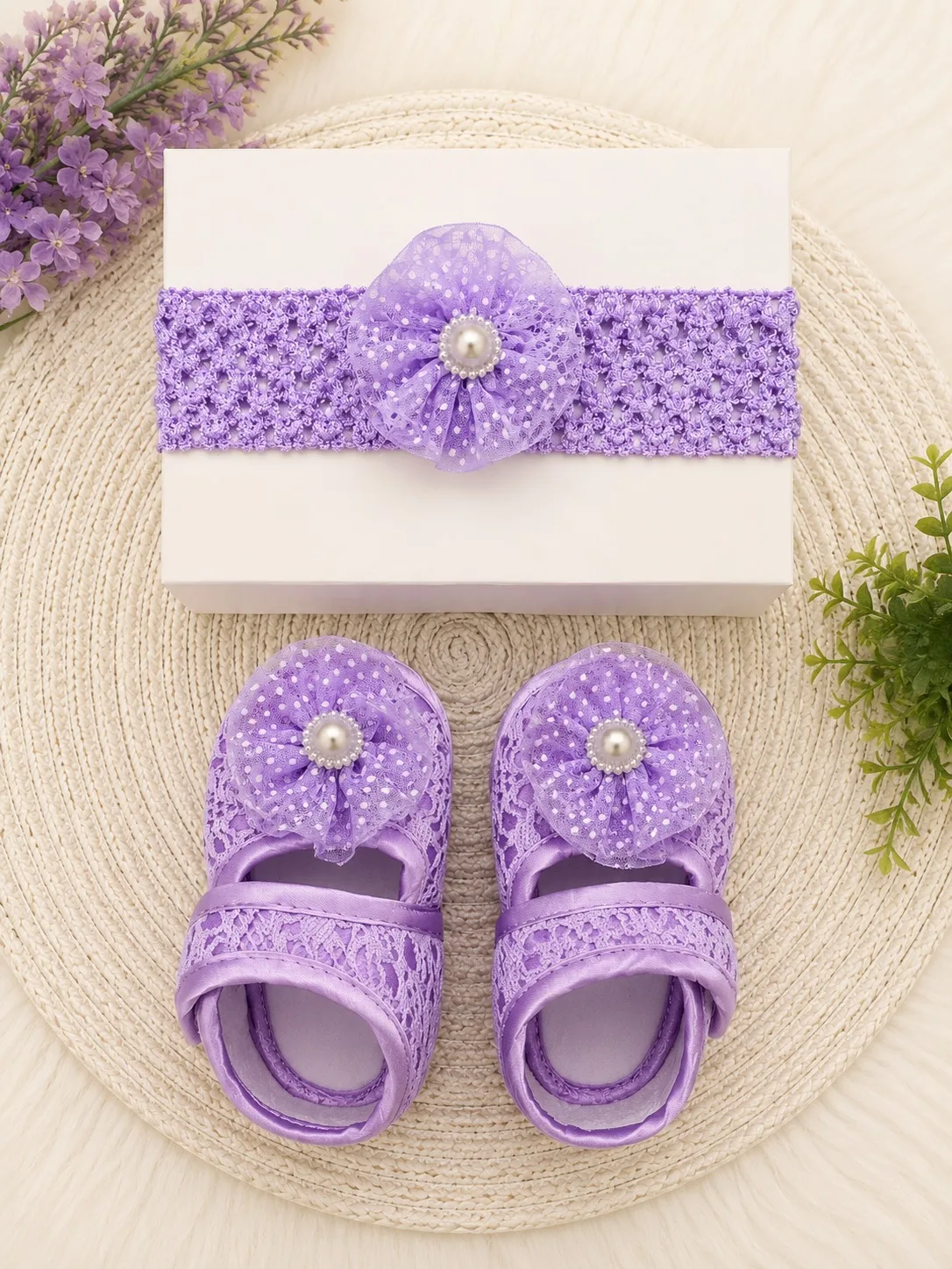 Baby Floral Shoes & Matching Headband Set - PG SHOP