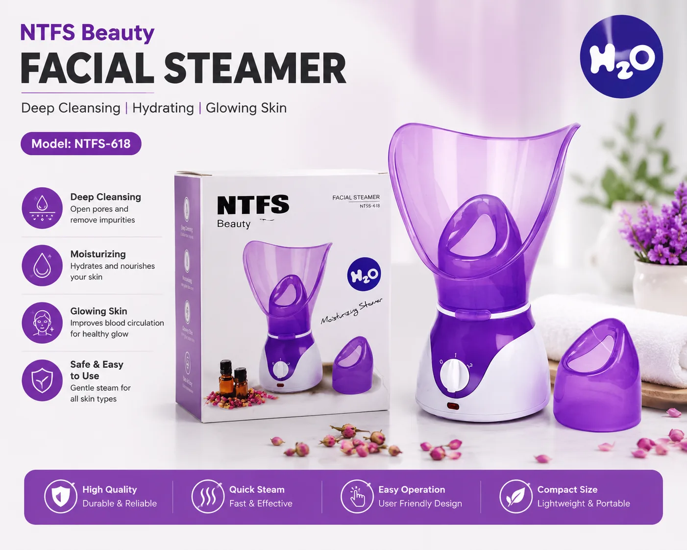 NTFS Beauty Facial Steamer (NTFS-618) – ডিপ ক্লিনজিং ও ময়েশ্চারাইজিং - PG SHOP