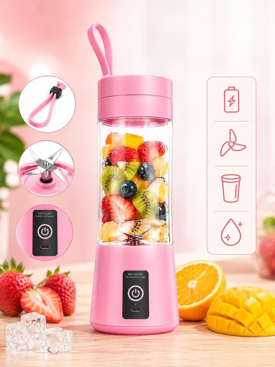 Portable Rechargeable Juice Blender A-801 – 380ml - PG SHOP