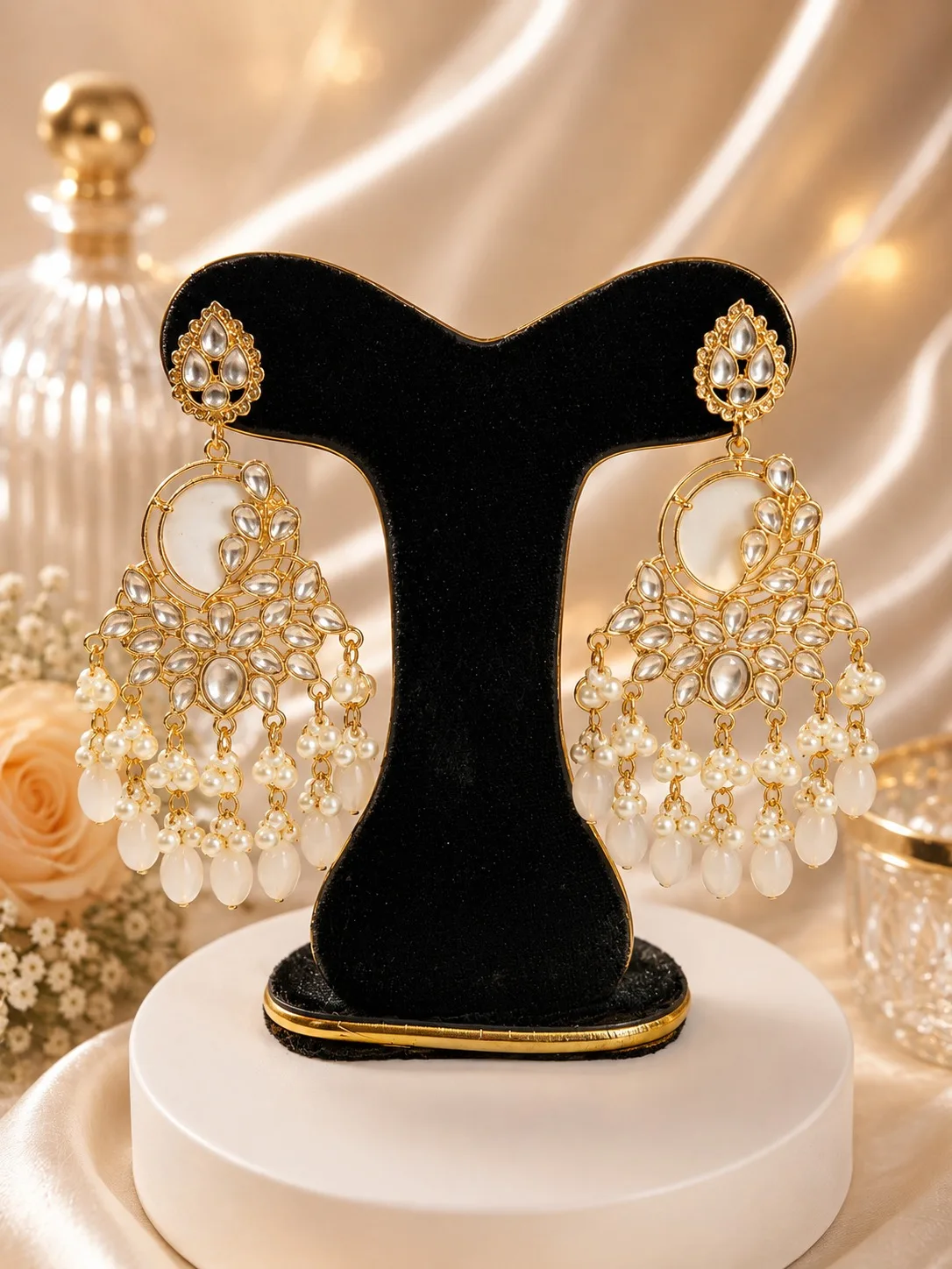 Royal Kundan Pearl Chandbali Earrings - PG SHOP