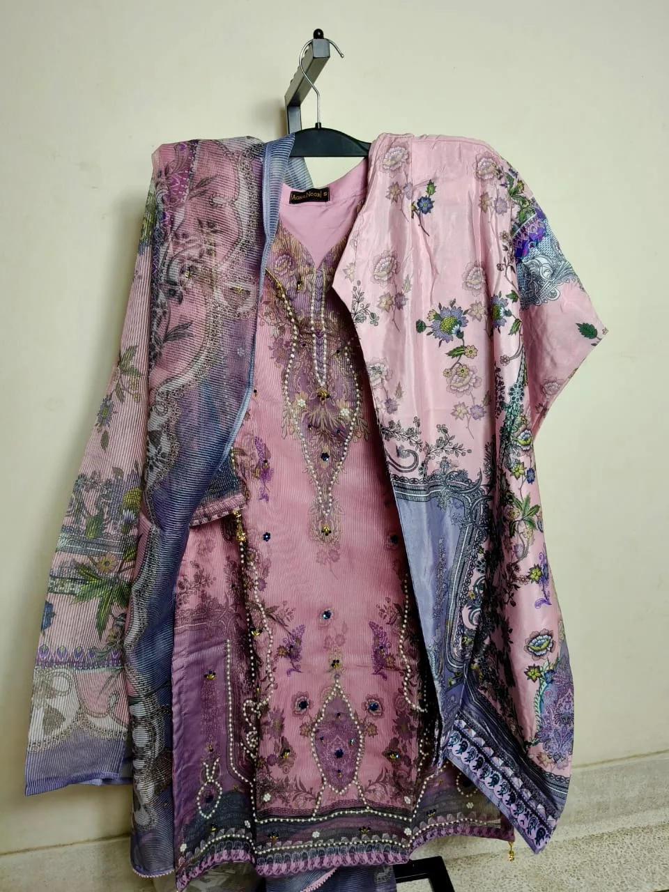 প্রিমিয়াম পিংক অর্গানজা পার্টি থ্রি-পিস - PG SHOP