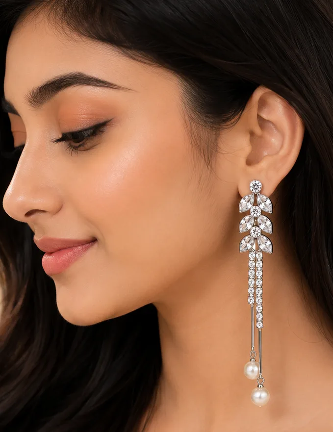 এলিগেন্ট লং ড্রপ স্টোন কানের দুল - PG SHOP